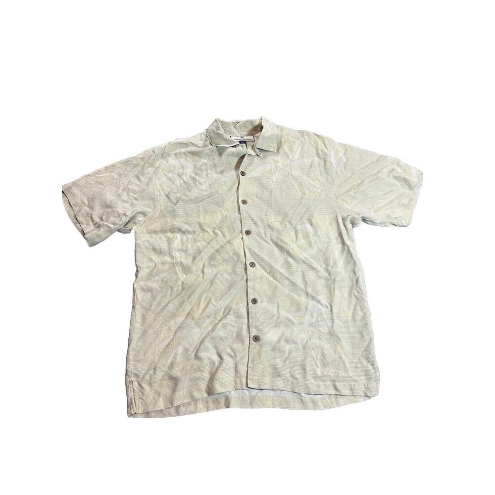 Tommy Bahama Shirt Men‎ Medium Yellow Hawaiian Silk Short Sleeve Tropical Resort